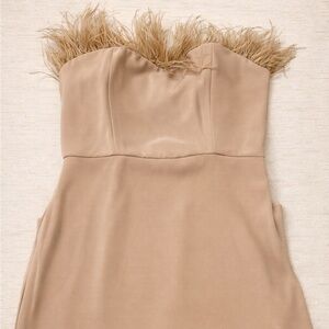 LPA Aurora Dress Nude Strapless Feather Trim NEW
